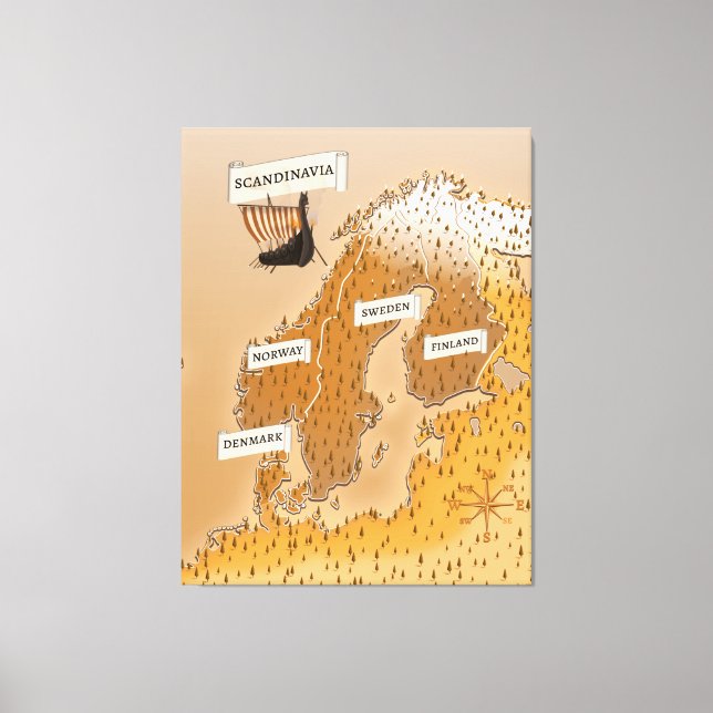 Lienzo Mapa De Sepia De Escandinavia (Anverso)