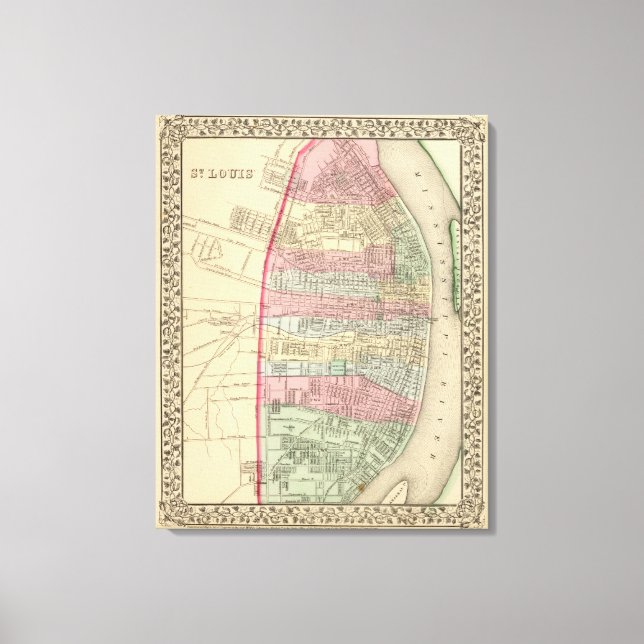 Lienzo Mapa de St Louis por Mitchell (Anverso)