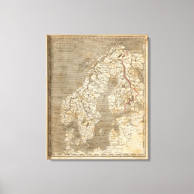 Lienzo Mapa de Suecia, Noruega por Arrowsmith (Anverso)