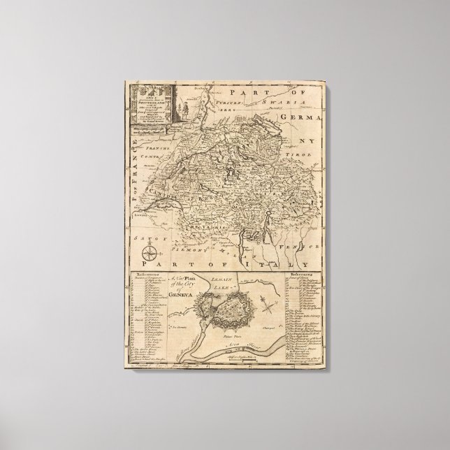 Lienzo Mapa de Suiza (Anverso)