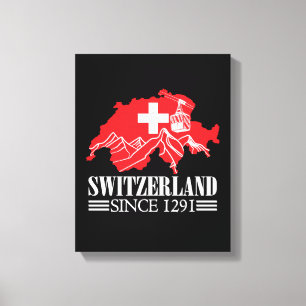 Lienzo Mapa de Suiza desde las montañas de 1291 Bandera s
