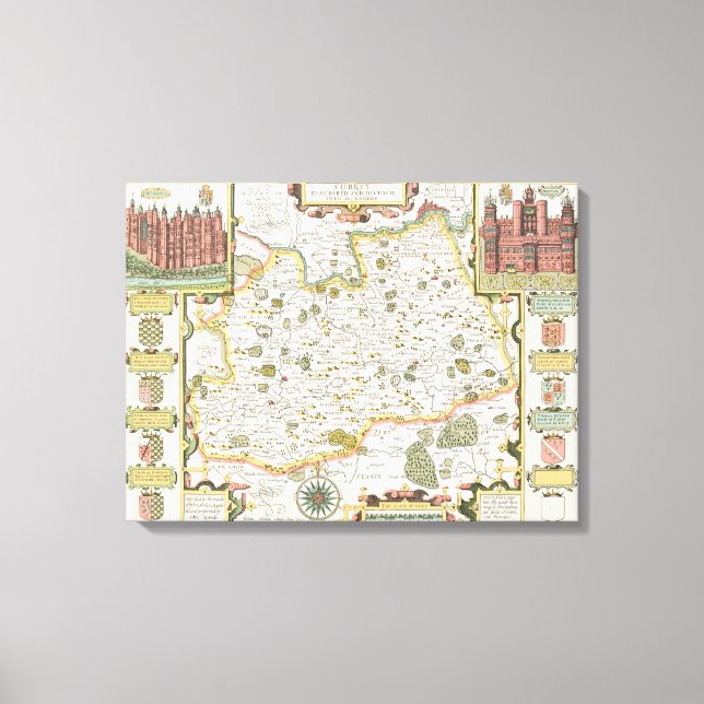 Lienzo Mapa de Surrey, grabado por Jodocuments Hondius (Anverso)