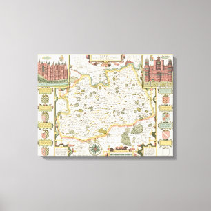 Lienzo Mapa de Surrey, grabado por Jodocus Hondius