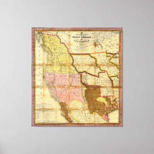 Lienzo Mapa de Texas Oregon California de 1846 por A Mitc (Anverso)