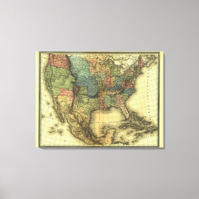 Lienzo Mapa de Thunot Duvotenay de 1848: Etats-Unis y Mex (Anverso)