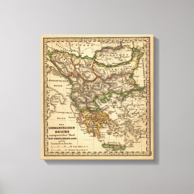 Lienzo Mapa de Turquía y Grecia (Anverso)