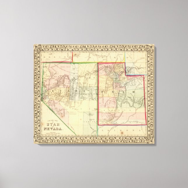Lienzo Mapa de Utah, Nevada, por Mitchell (Anverso)