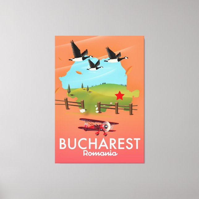 Lienzo mapa de vacaciones de Bucarest Rumania (Anverso)