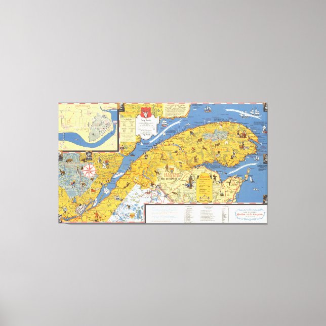 Lienzo Mapa de Vacanes, Quebec, Gaspesie (Canadá) (Anverso)