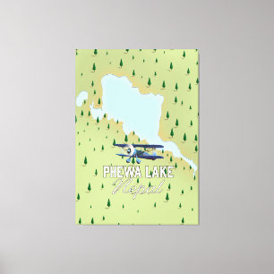 Lienzo Mapa de viaje al lago Phewa Nepal