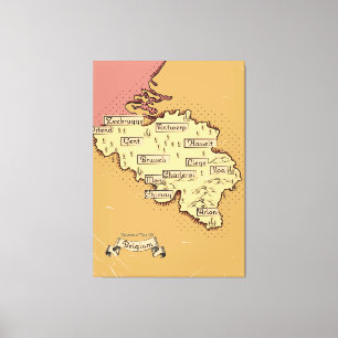 Lienzo Mapa de viaje antiguo de Bélgica