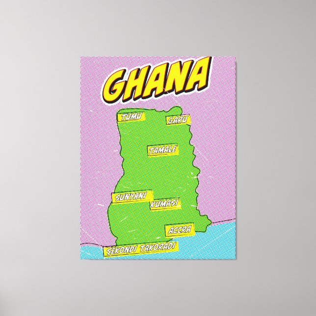 Lienzo mapa de viaje de Ghana (Anverso)
