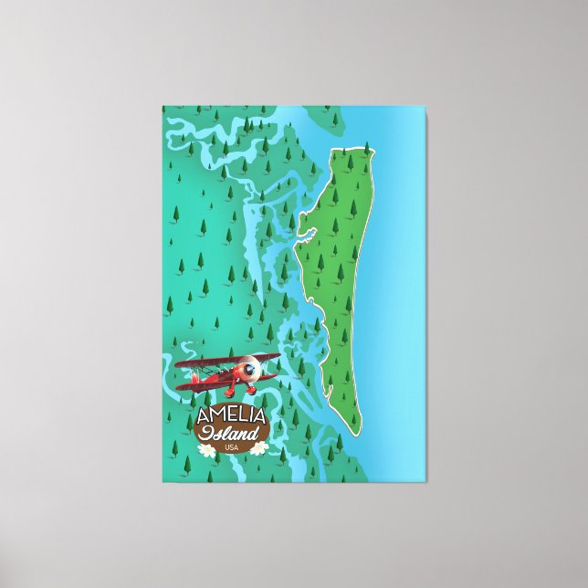 Lienzo Mapa de viaje de la isla Amelia Florida. (Anverso)