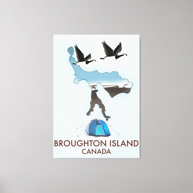Lienzo mapa de viaje de la isla Broughton Canadá (Anverso)