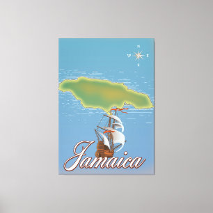 Lienzo Mapa de viaje de la isla jamaicana