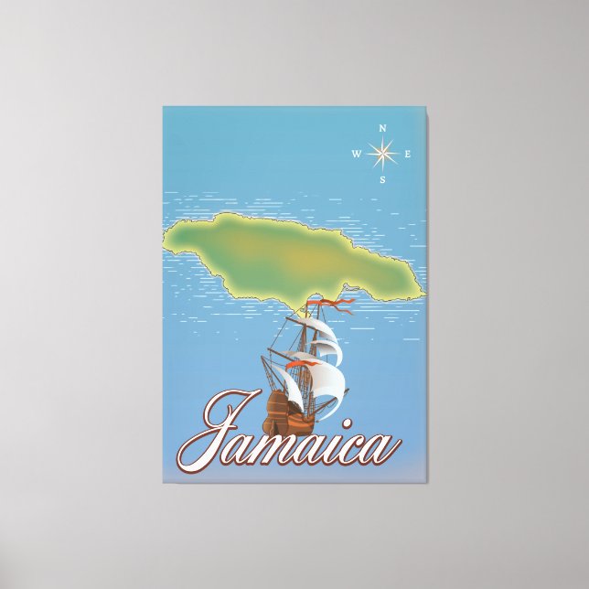 Lienzo Mapa de viaje de la isla jamaicana (Anverso)