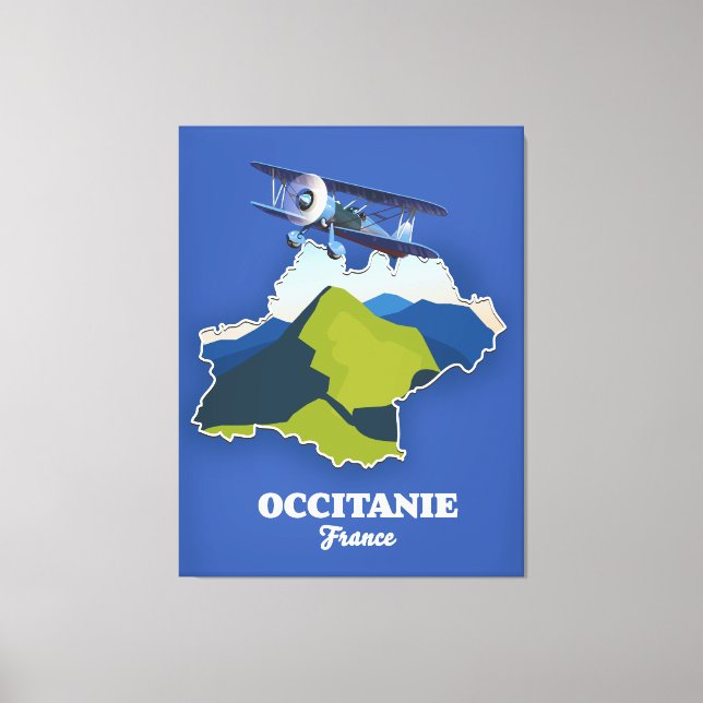Lienzo mapa de viaje de Occitania Francia (Anverso)