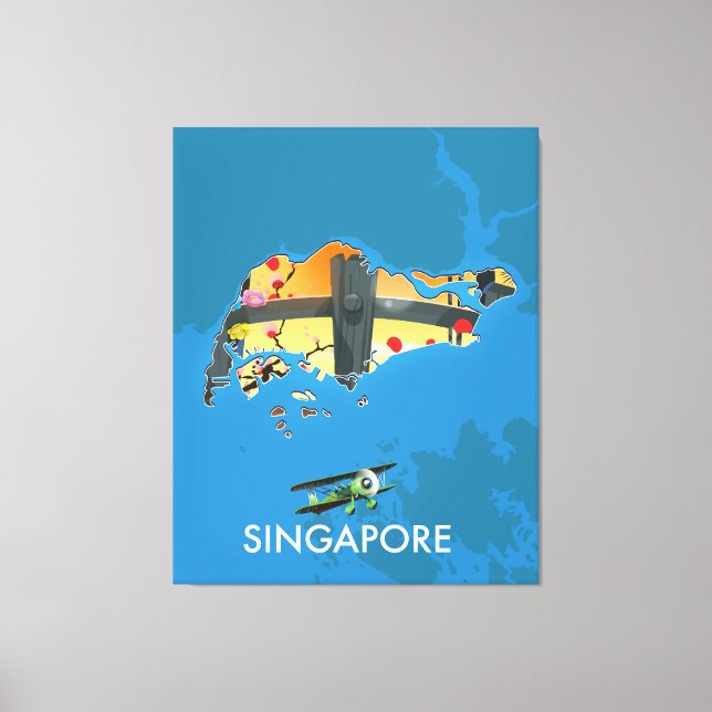 Lienzo mapa de viaje de Singapur (Anverso)
