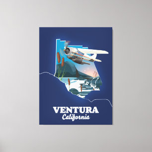 Lienzo mapa de viaje de Ventura California