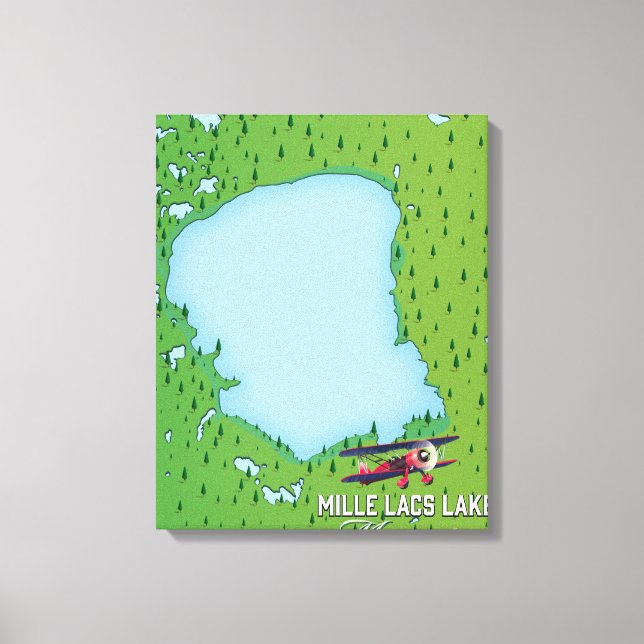Lienzo mapa de viaje del lago mille lacs Minnesota. (Anverso)