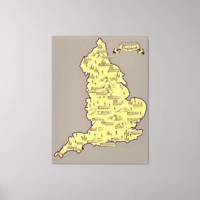 Lienzo Mapa de viaje ilustrado de Inglaterra (Anverso)
