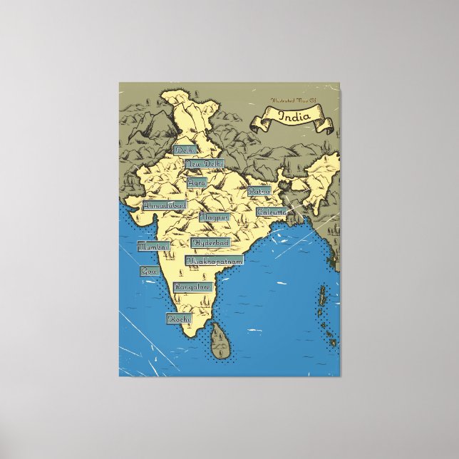 Lienzo Mapa de viaje ilustrado de la India (Anverso)