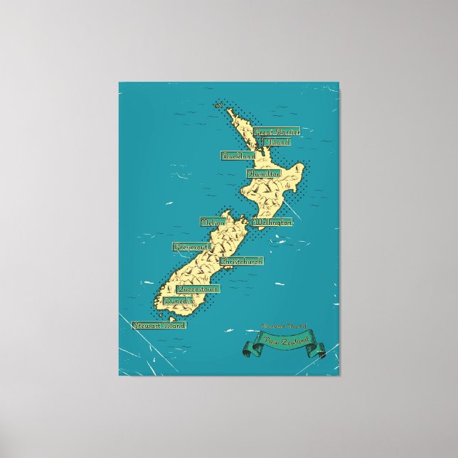 Lienzo Mapa de viaje ilustrado de Nueva Zelanda (Anverso)