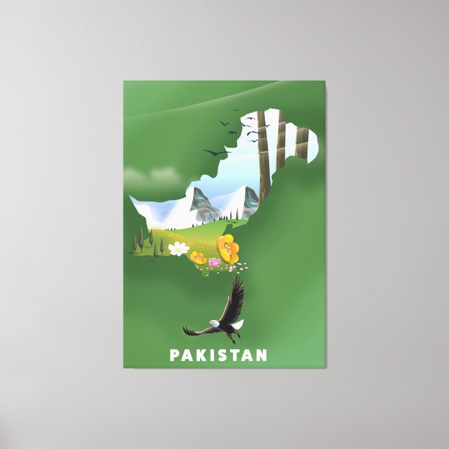 Lienzo Mapa de viaje ilustrado de Pakistán. (Anverso)