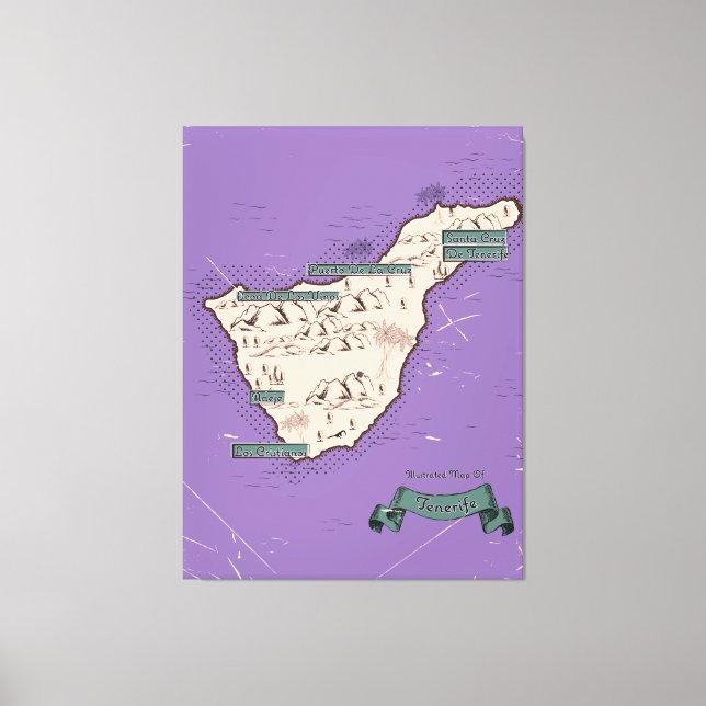 Lienzo Mapa de viaje ilustrado de Tenerife (Anverso)