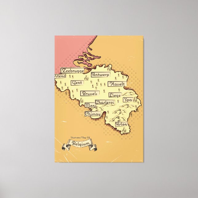 Lienzo Mapa de viajes de Bélgica Vintage (Anverso)