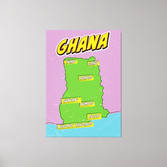 Lienzo Mapa de viajes de Ghana (Anverso)