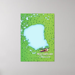 Lienzo mapa de viajes de mille lacs lake Minnesota.