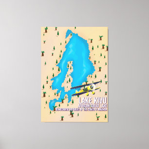 Lienzo Mapa de viajes del lago Kivu Gran Lago Africano.