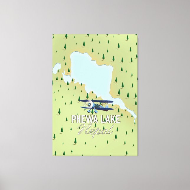 Lienzo Mapa de viajes del lago Phewa Nepal (Anverso)