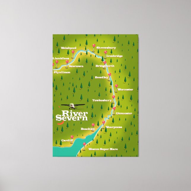 Lienzo Mapa de viajes del Río Severn Gales Inglaterra (Anverso)