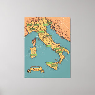 Lienzo Mapa De Viajes Ilustrado De Italia