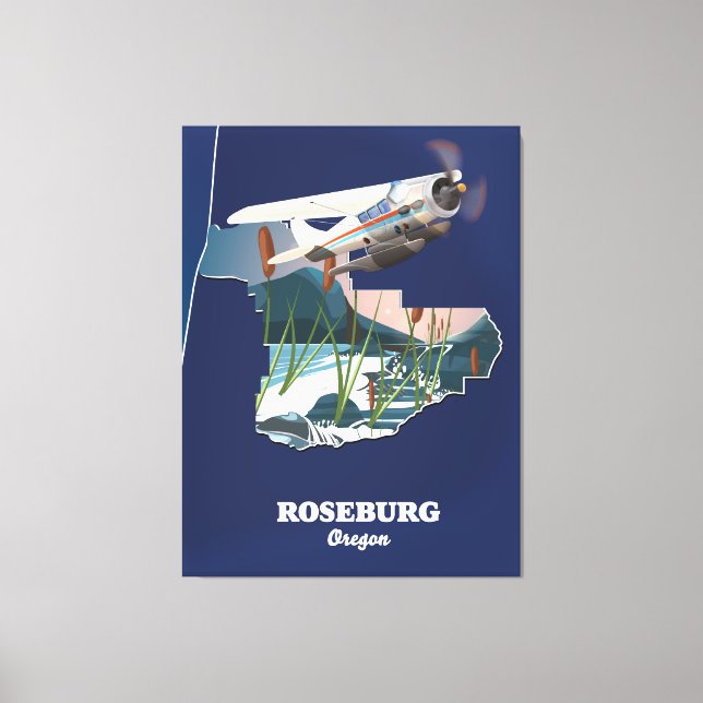 Lienzo Mapa de viajes retro de Oregón de Roseburg. (Anverso)