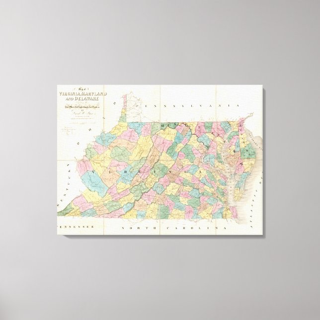 Lienzo Mapa de Virginia, Maryland y Delaware (Anverso)