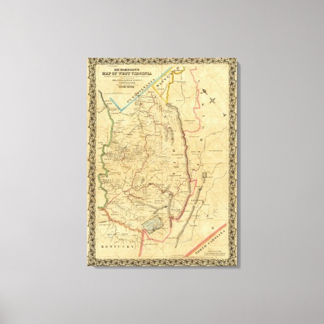 Lienzo Mapa de Virginia Occidental de Richardson (Anverso)