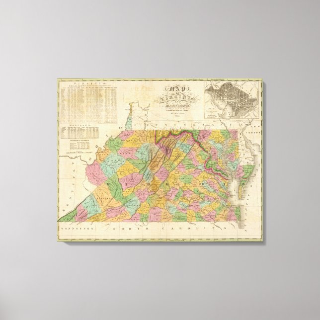 Lienzo Mapa De Virginia Y Maryland (Anverso)