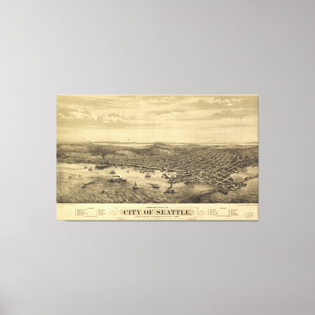 Lienzo Mapa de Washington de la Ciudad de Seattle Puget S (Anverso)