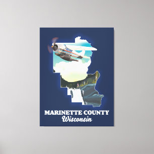 Lienzo Mapa de Wisconsin del condado de Marinette