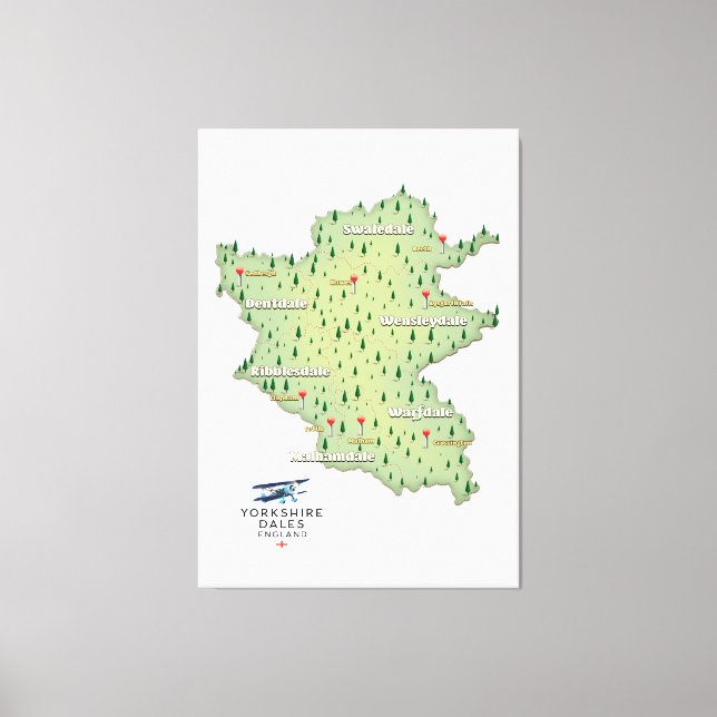 Lienzo Mapa de Yorkshire Dales Inglaterra (Anverso)