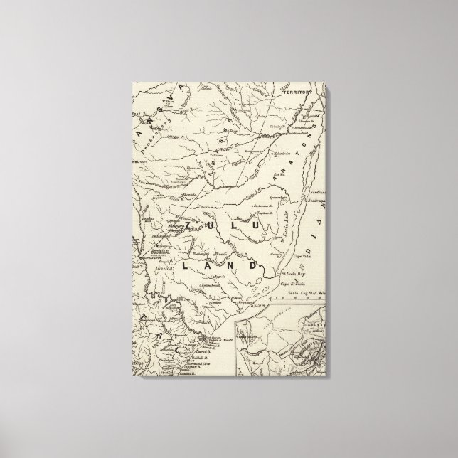 Lienzo Mapa de Zululand con las fronteras adyacentes 2 (Anverso)