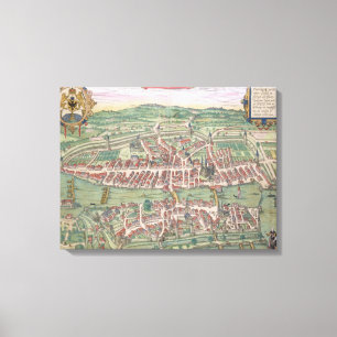 Lienzo Mapa de Zurich, de "Civitates Orbis Terrarum"