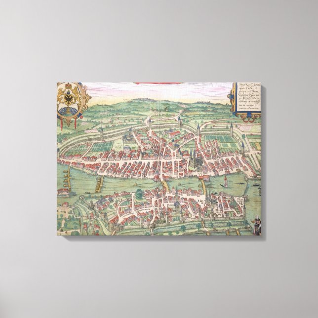 Lienzo Mapa de Zúrich, de 'Civitates Orbis Terrarum' por (Anverso)