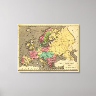 Lienzo Mapa del atlas coloreado de la mano de Europa