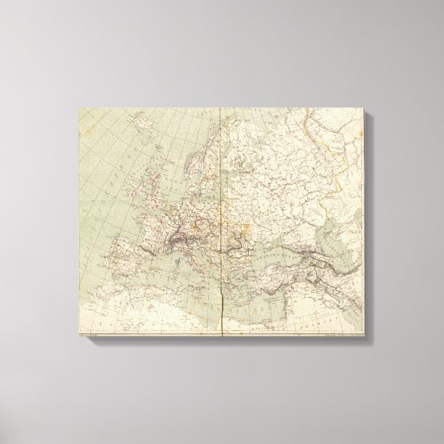 Lienzo Mapa del Atlas de Europa que muestra los ferrocarr (Anverso)