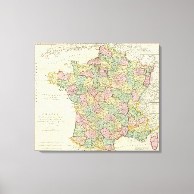 Lienzo Mapa del Atlas de Francia con obispos (Anverso)