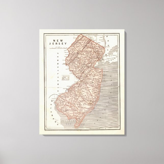 Lienzo Mapa del Atlas de Nueva Jersey (Anverso)